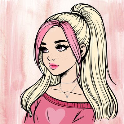 realistic girl with a high ponytail