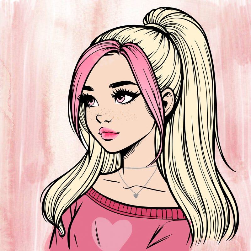 realistic girl with a high ponytail