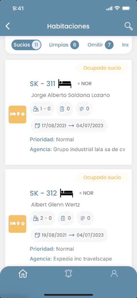 Innsist HoS - Mobile app interface for managing hotel room status and housekeeping tasks