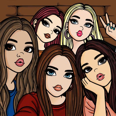 group of teen girls friends y2k up close in a selfie