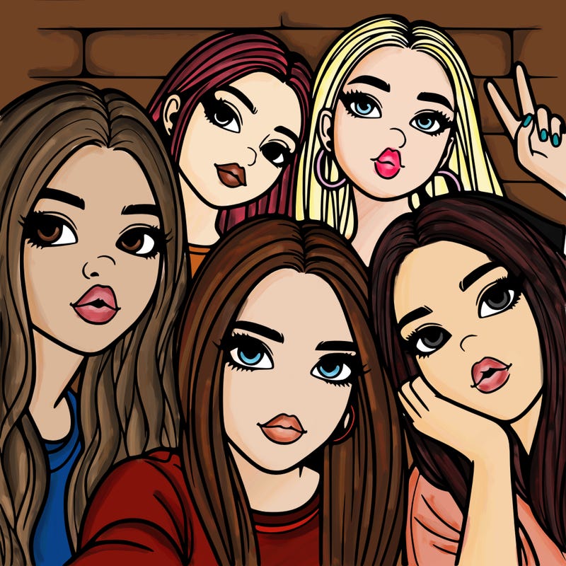 group of teen girls friends y2k up close in a selfie