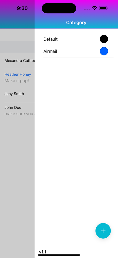A tela de configurações de categoria no aplicativo Card Maker mostrando tags codificadas por cores para organizar projetos de cartões feitos à mão por tipo de entrega.