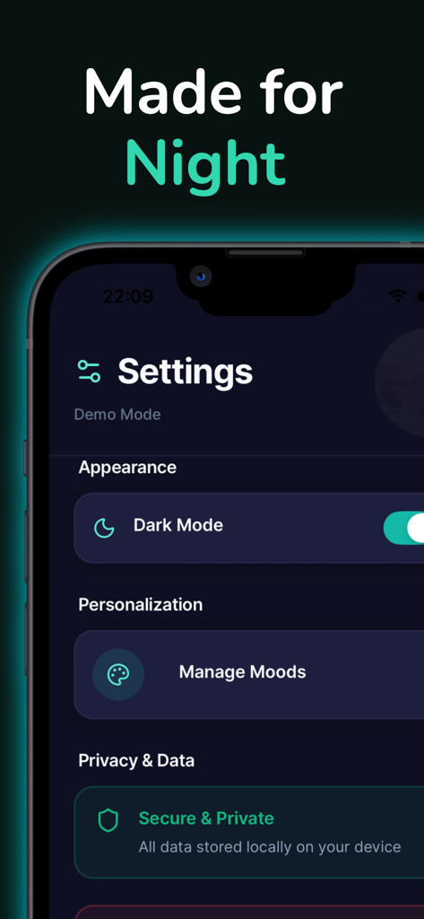 Streameast app settings screen showing dark mode and privacy features