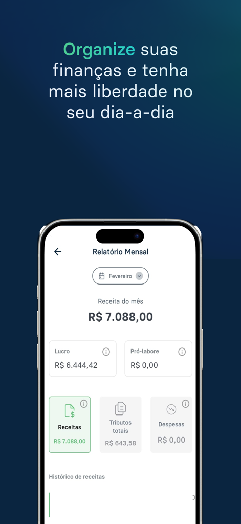 Caveo - A monthly financial report dashboard in the Caveo app for medical solopreneurs showing revenue and tax summaries