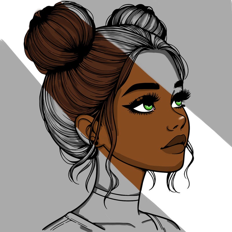 realistic girl with buns on the top of her head