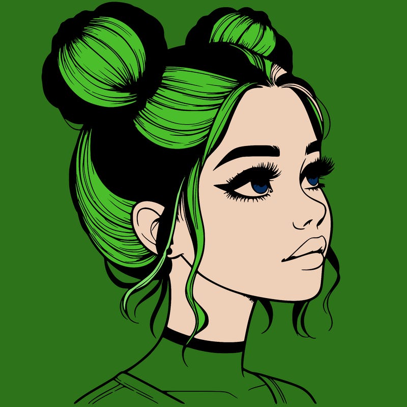 realistic girl with buns on the top of her head