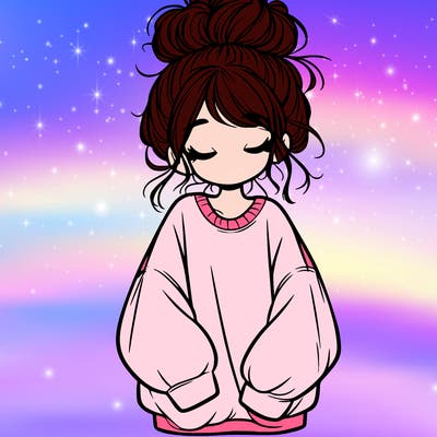 girl with baggy sweatshirt and messy bun