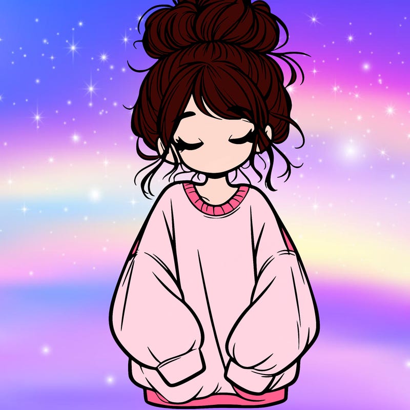 girl with baggy sweatshirt and messy bun