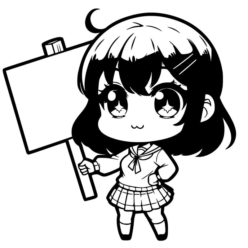 chibi girl holding a blank sign