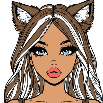 realistic girl with fox ears and realistic lips