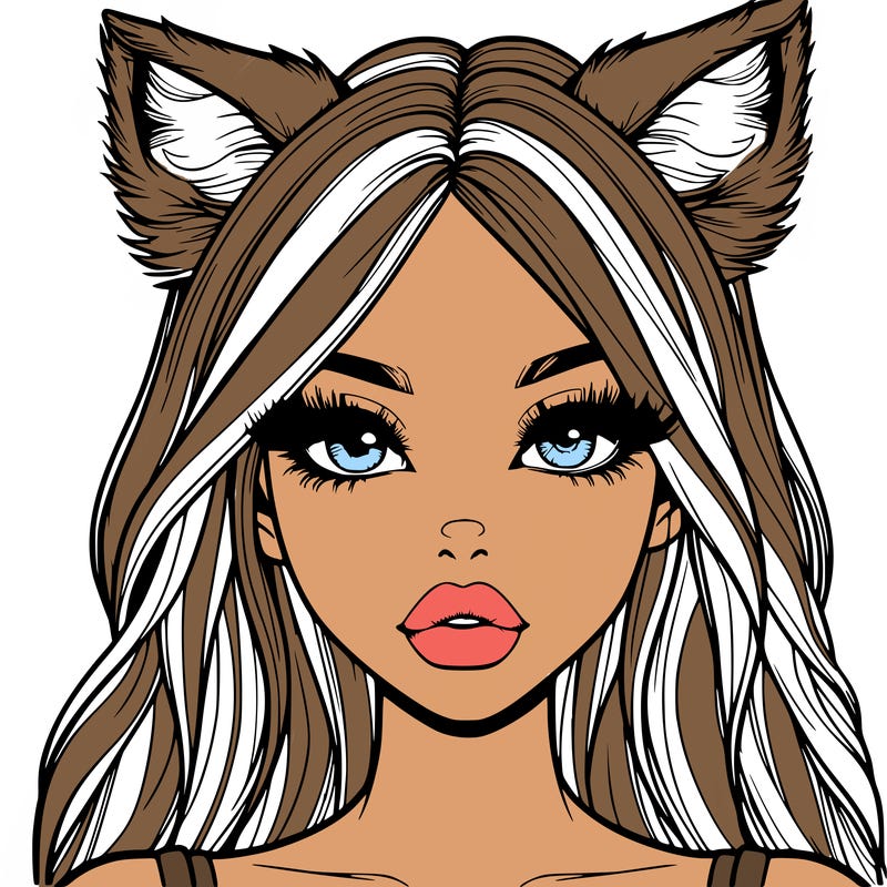 realistic girl with fox ears and realistic lips