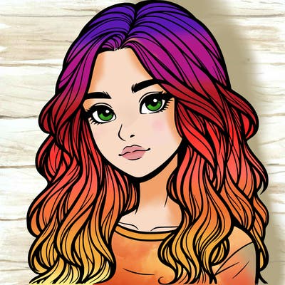 realistic teenage girl with long wavy hair