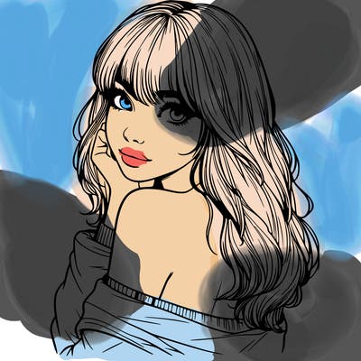 realistic girl with bangs looking over her shoulder