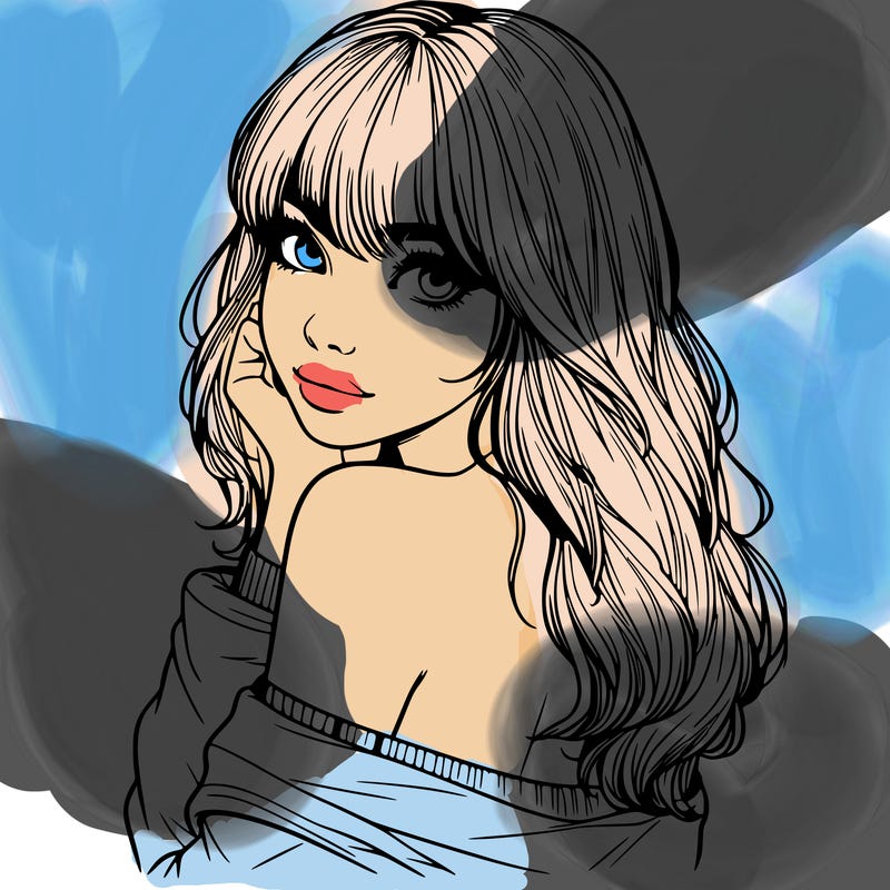 realistic girl with bangs looking over her shoulder