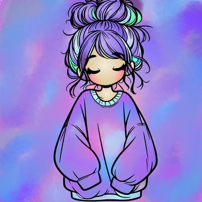 girl with baggy sweatshirt and messy bun