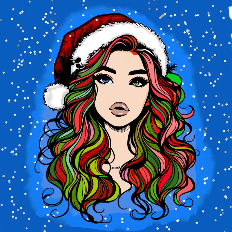 realistic christmas girl with wavy hair and lips