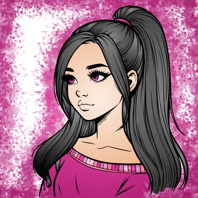 realistic girl with a high ponytail