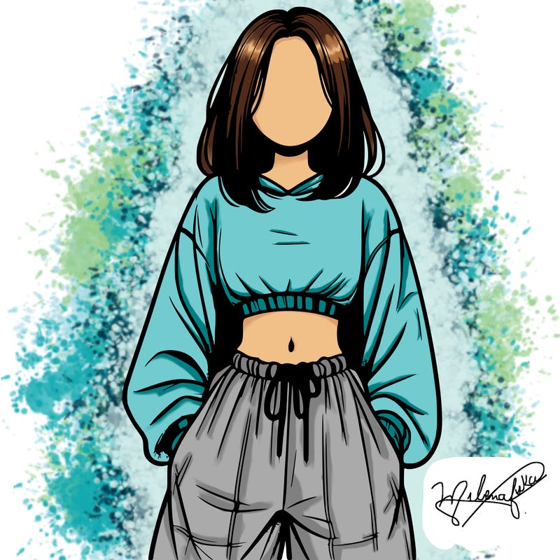 realistic girl faceless with baggy pants and a crop top