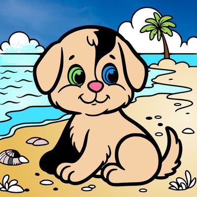 a puppy on a beach