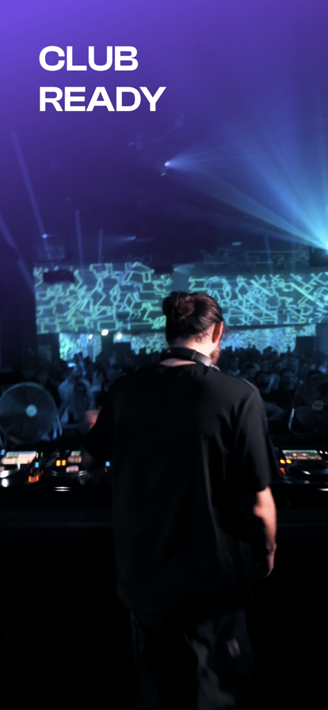 A professional DJ performing in a club with bright lights and a crowd