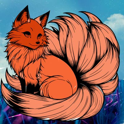 realistic detailed 9 tailed anime fox