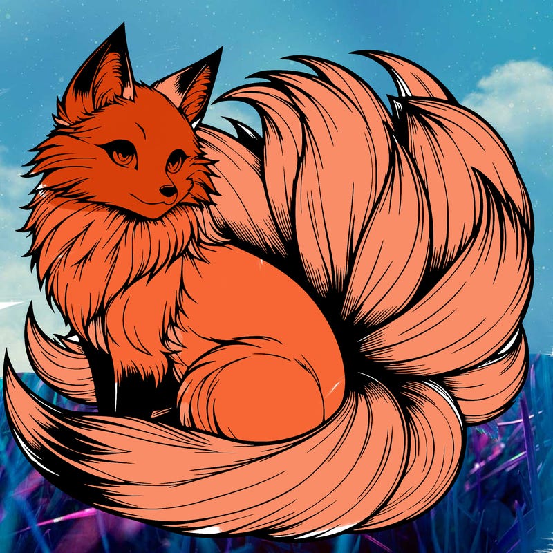 realistic detailed 9 tailed anime fox