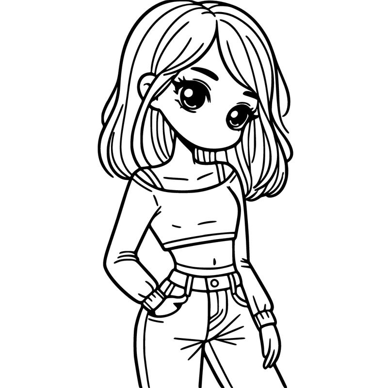 girl teenager with a crop top and flare jeans
