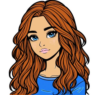 realistic teenage girl with long wavy hair
