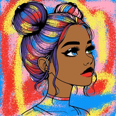 realistic girl with buns on the top of her head