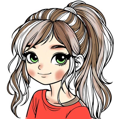 realistic girl with ponytail