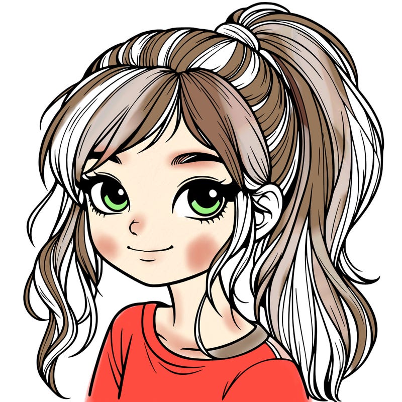 realistic girl with ponytail