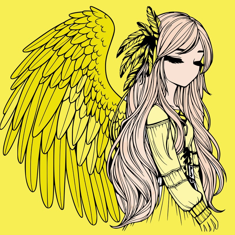 realistic girl with bird wings and some feathers in her hair