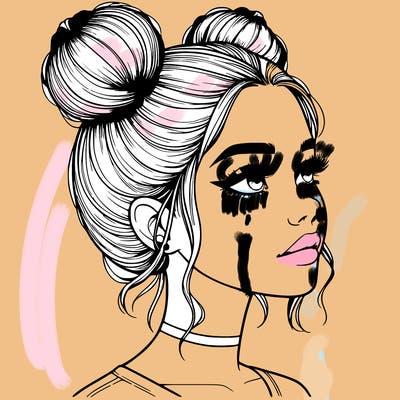 realistic girl with buns on the top of her head