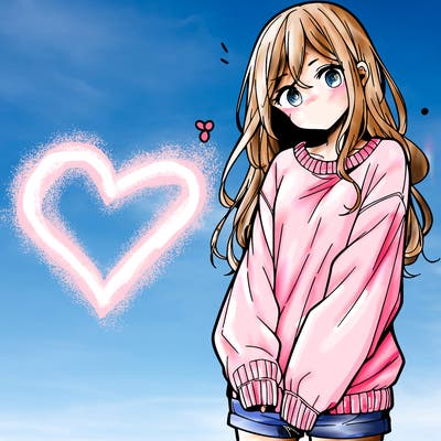manga teen girl  in a sweater and baggy pants