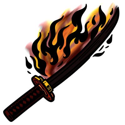 katana with fire