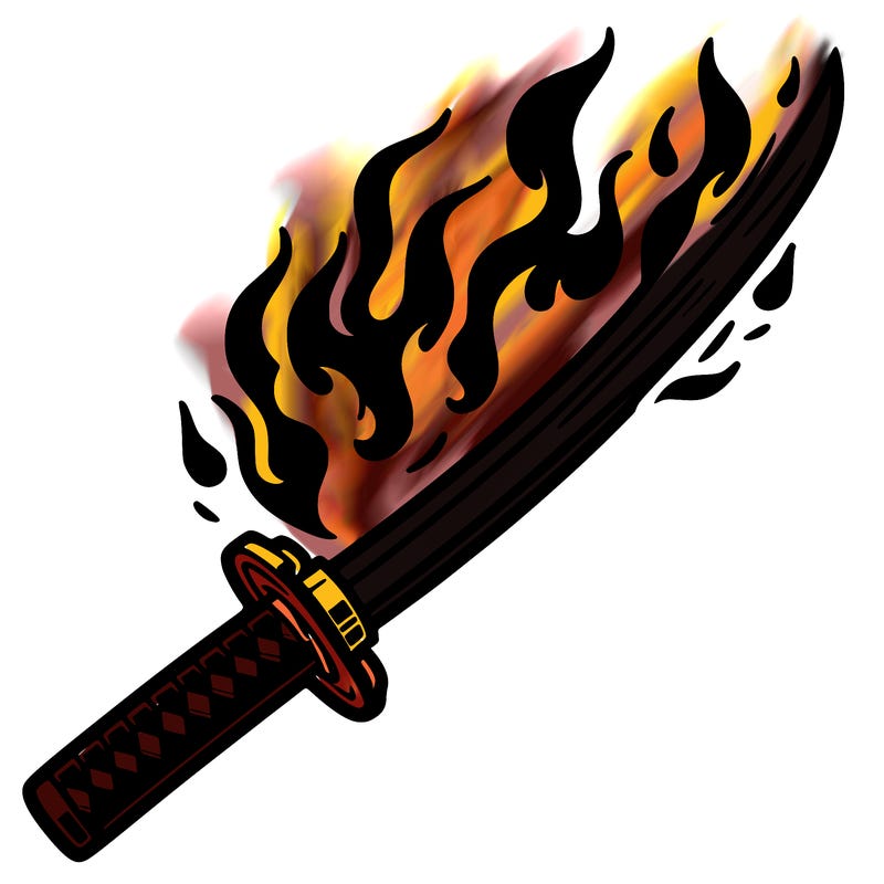 katana with fire