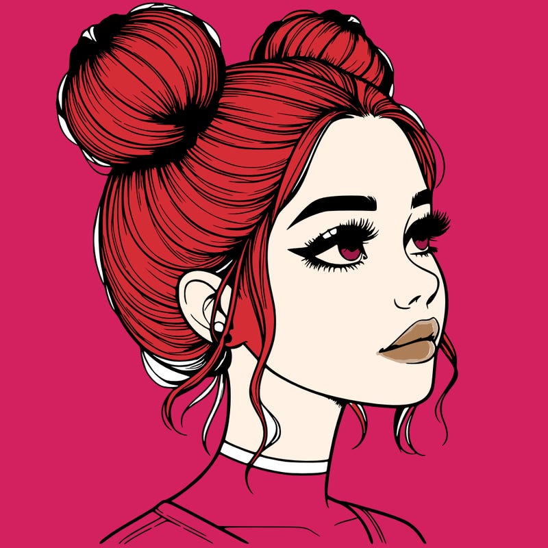 realistic girl with buns on the top of her head