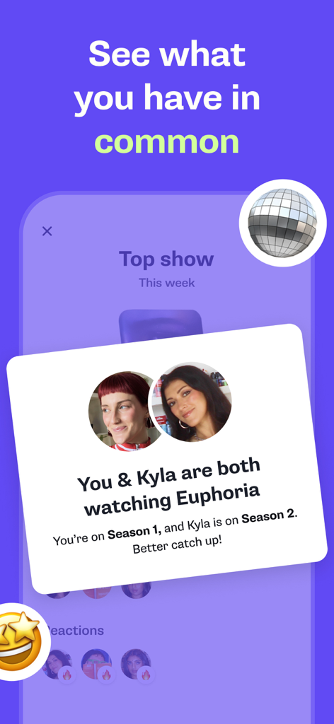 Shelf: music, books, movies - Una captura de pantalla de la aplicación Shelf que muestra una notificación social de que dos amigos están viendo la serie de televisión Euphoria