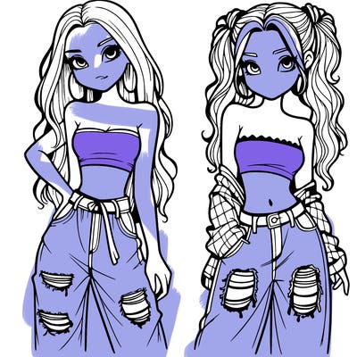 2 girls in crop tops and baggy jeans ripped