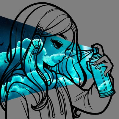 a realistic girl spray painting