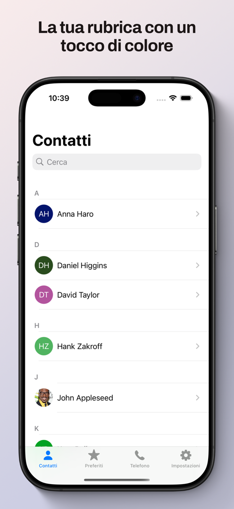 Contact list interface of the Corporate Call mobile app