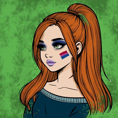 realistic girl with a high ponytail