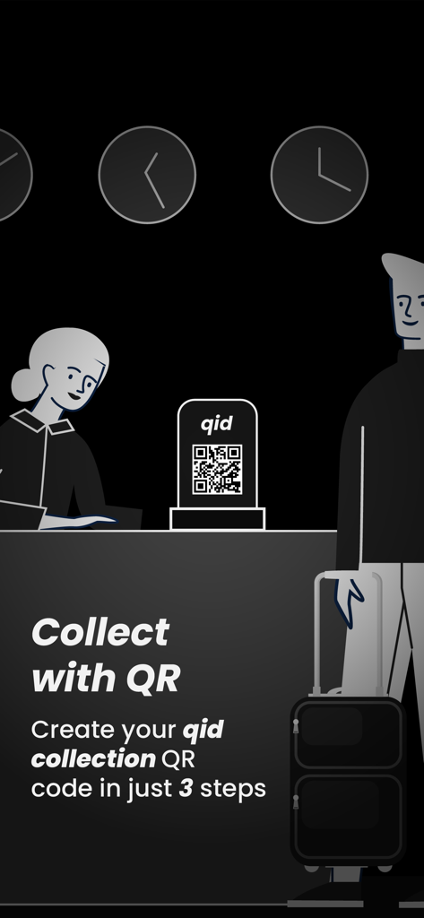 QID - Quick ID - Illustration d'un bureau d'enregistrement d'entreprise montrant comment collecter des identifiants à l'aide d'un code QR QID