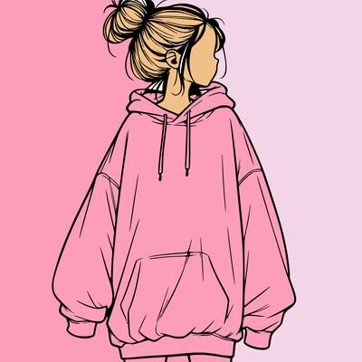 realistic girl with a oversized sweatshirt on and a bun