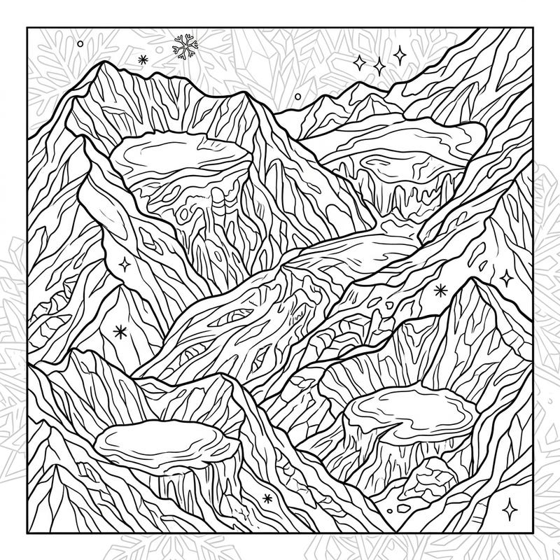 Immerse yourself in the breathtaking beauty of nature with this intricate Cirque Glaciers adult coloring page. Designed for mindfulness and relaxation, it offers a detailed escape into a frosty mountain landscape.