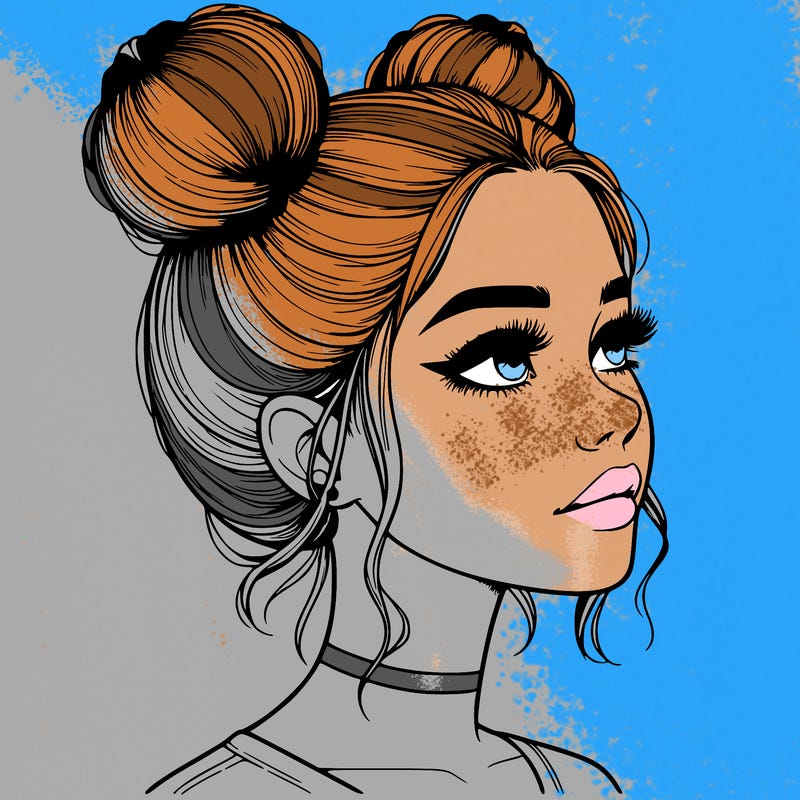 realistic girl with buns on the top of her head