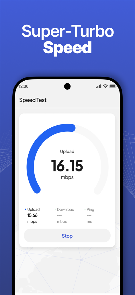 Free VPN Proxy - Unlimited - Free VPN Proxy app speed test screen showing super turbo upload speed