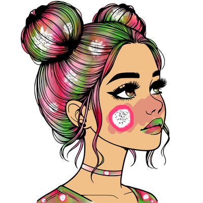 realistic girl with buns on the top of her head