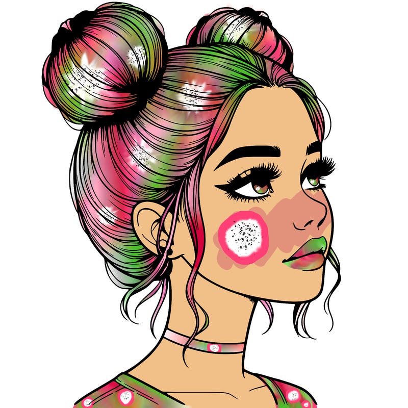 realistic girl with buns on the top of her head