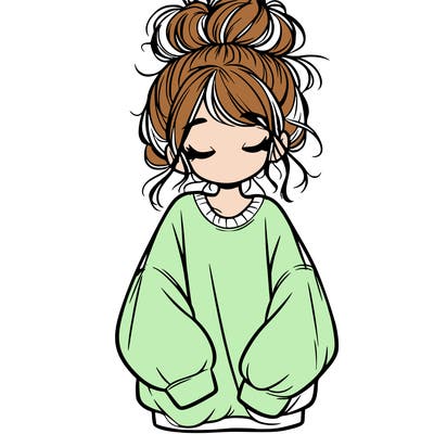girl with baggy sweatshirt and messy bun